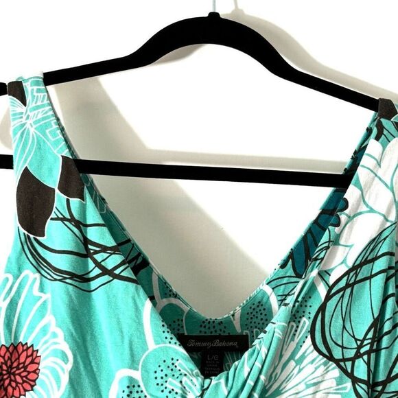 Tommy Bahama L soft double V-neck aqua multi modern floral top - Picture 3 of 8